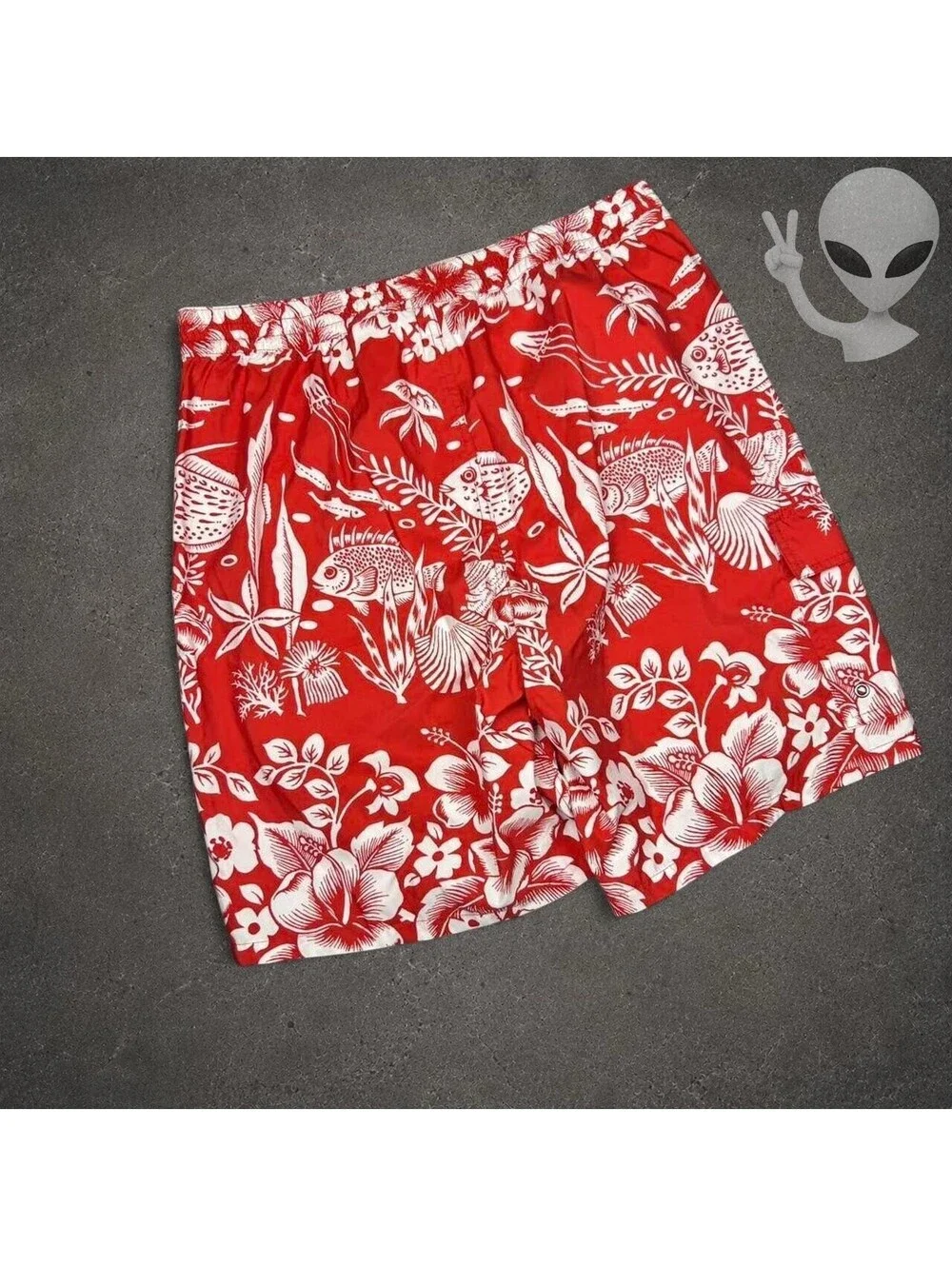 Polo Ralph Lauren Swim Trunks Mens US L Red White Tropical Fish Hibiscus Cargo